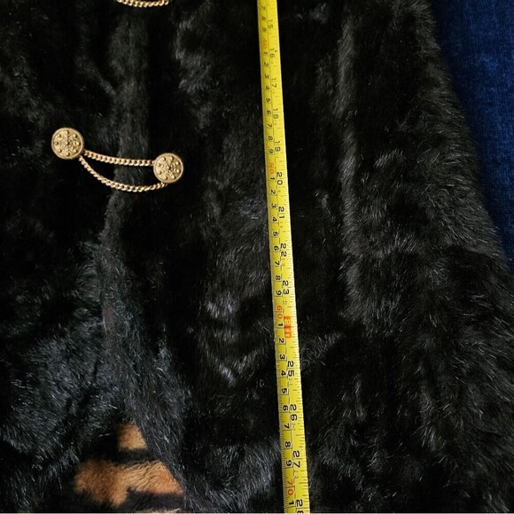 Vintage Reversible Fur Vest Hollywood Animal Print Medium Black Brass Gold - Picture 7 of 12